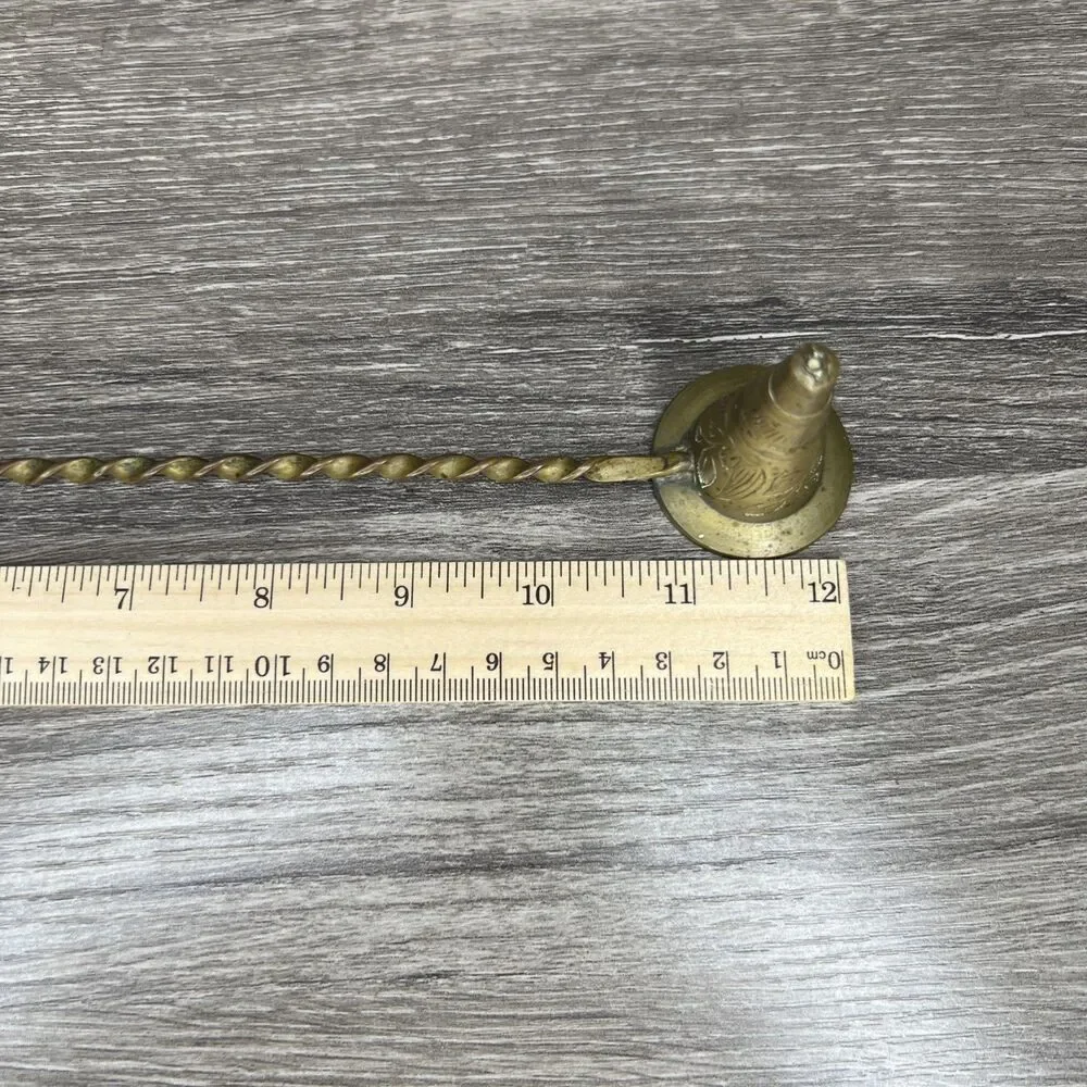 Vintage Brass Cone Shape Candle Snuffer Floral Design Spiral Stem